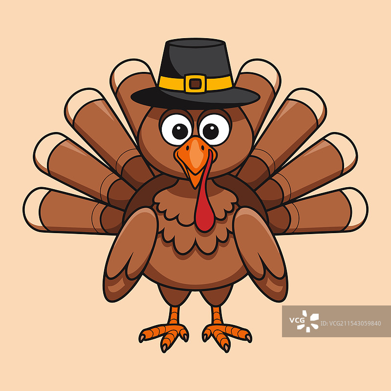 戴着朝圣者帽子的感恩节火鸡卡通图案图片素材