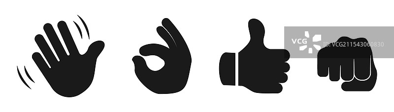 手势表情：挥手、竖起大拇指和“好的”手势图片素材
