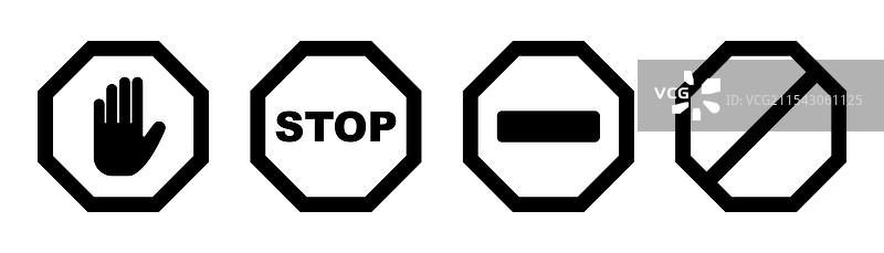 黑色禁止标志，停止八边形图片素材