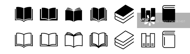 黑色书籍图标集，轮廓书籍图标图片素材