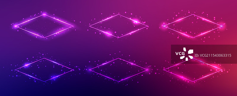 六个带有闪光效果的霓虹框架组合图片素材