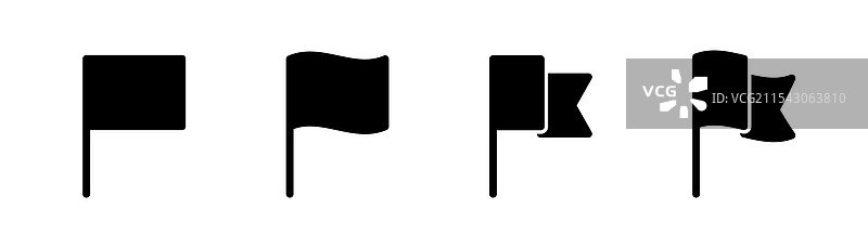 黑色图标中的飘扬旗帜图标集图片素材