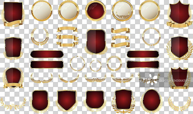 金色和红色的盾徽徽章与月桂花环图片素材