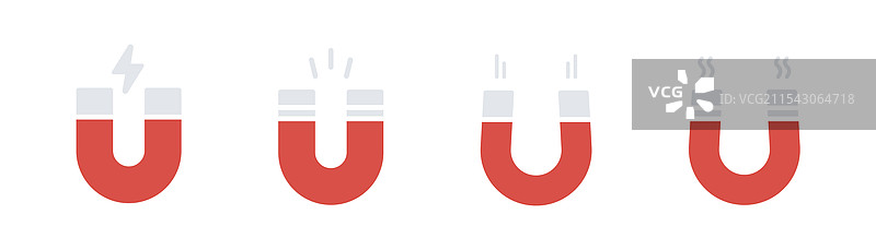 红色马蹄形磁铁扁平图标集图片素材