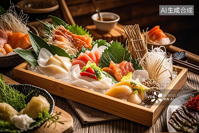 【AI数字艺术】托盘里的日料拼盘图片素材
