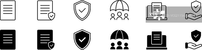 保险图标集，线条和填充保险图标图片素材