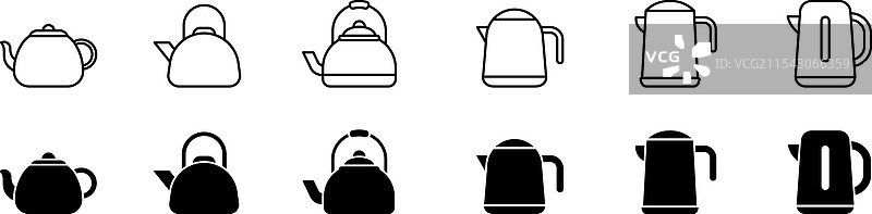 电水壶图标集，线条和图形电水壶图片素材