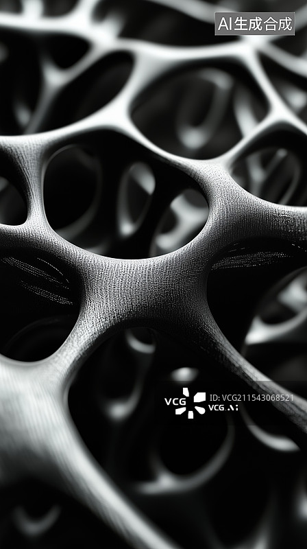 【AI数字艺术】高科技抽象黑色带孔洞的蜂巢状新型材料3D立体插画图片素材