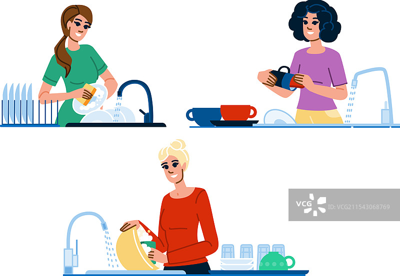 母亲在清洗碗碟图片素材