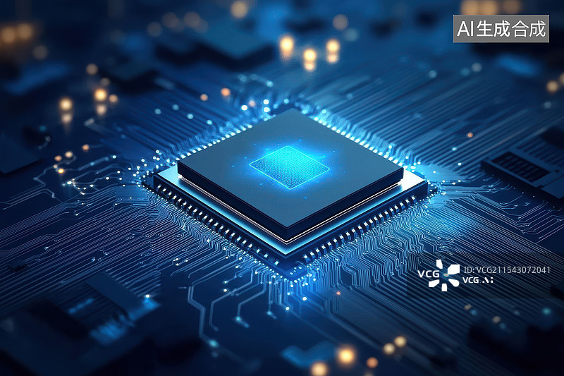 【AI数字艺术】未来科技智能感的发光芯片图片素材