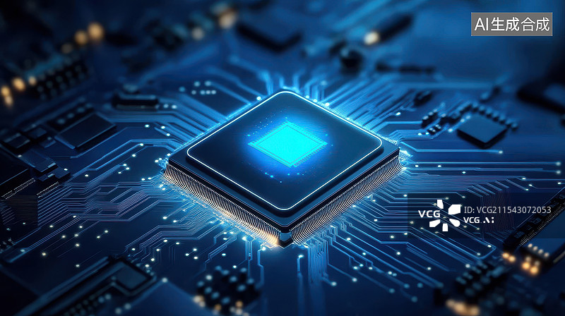【AI数字艺术】未来科技智能感的发光芯片图片素材