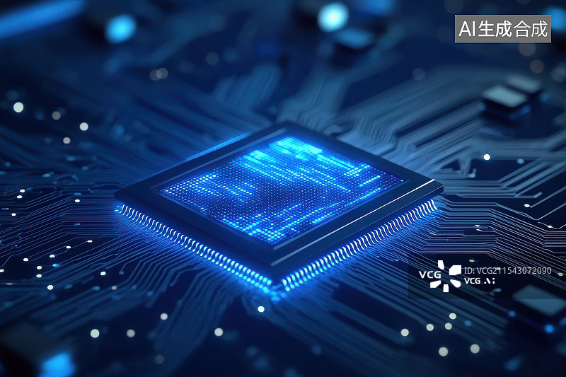 【AI数字艺术】未来科技智能感的发光芯片图片素材