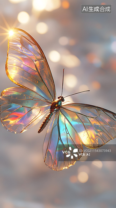【AI数字艺术】炫彩七彩透明蝴蝶图片素材