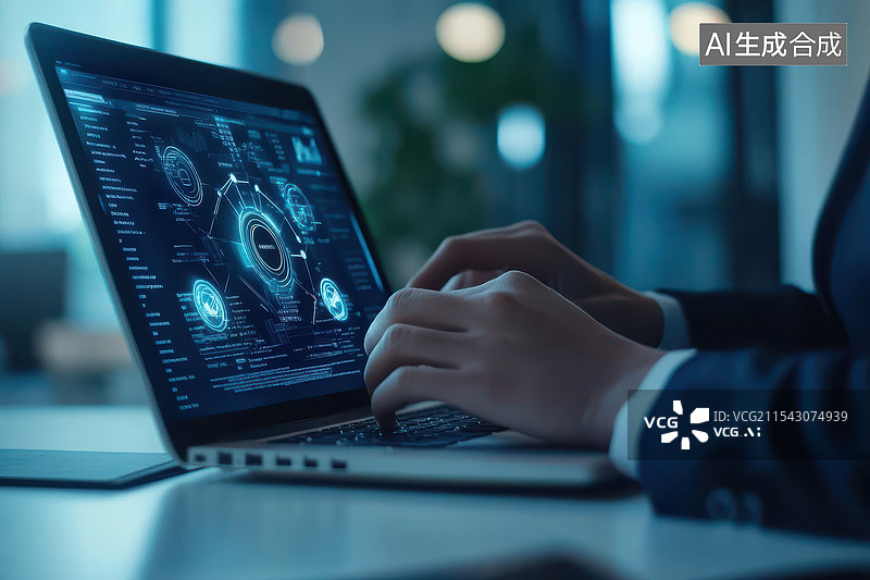 【AI数字艺术】一双手在操作电脑炒股图片素材