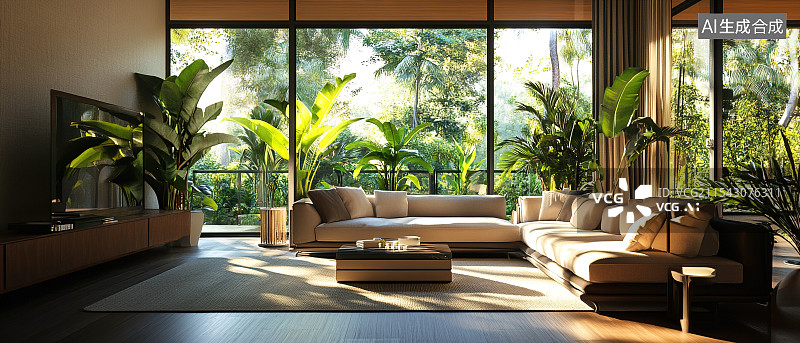 【AI数字艺术】阳光洒满的简约客厅图片素材