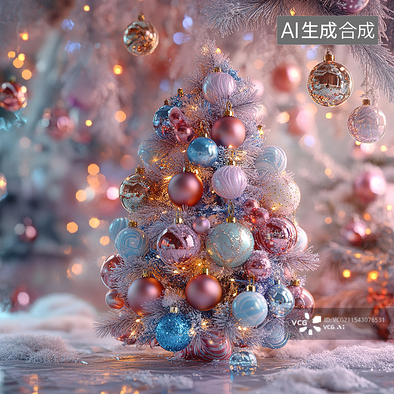 【AI数字艺术】金色圣诞球装饰图片素材