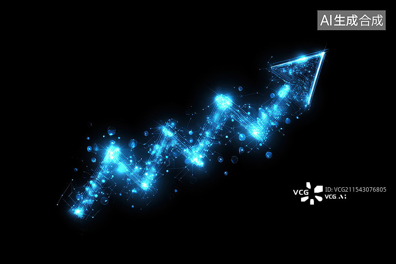 【AI数字艺术】蓝色科技互联网商务金融粒子抽象箭头图标图片素材