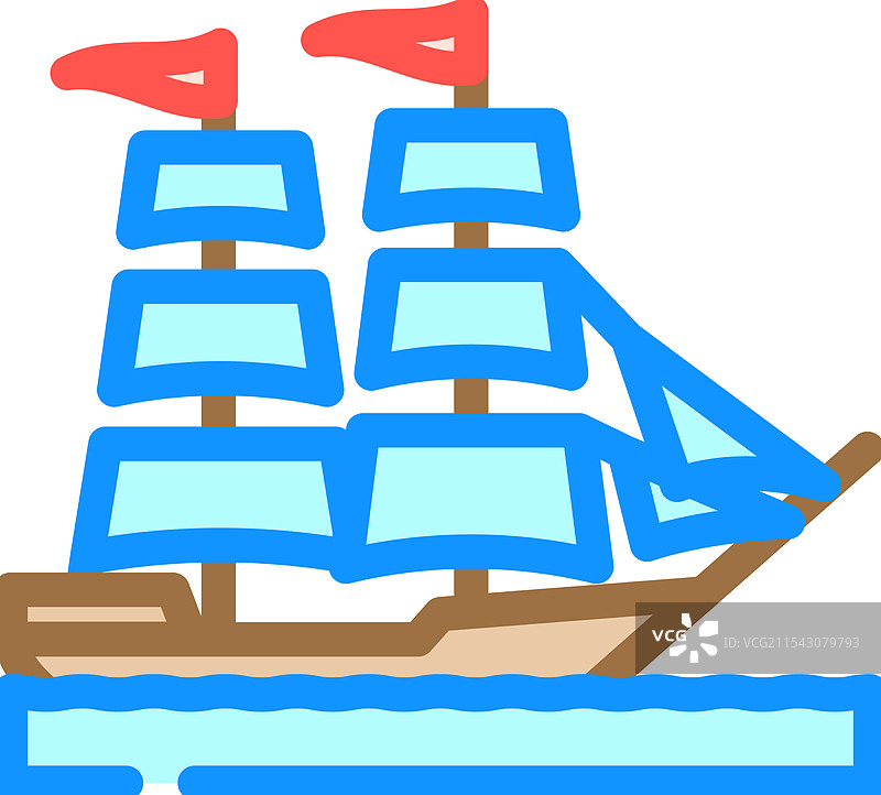古代帆船的彩色图标图片素材