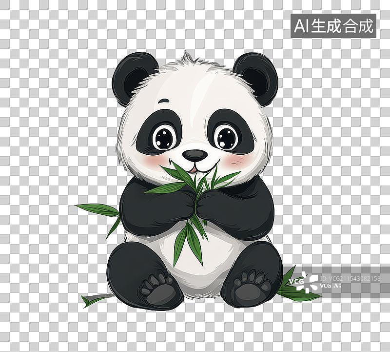 【AI数字艺术】3D渲染免抠手可爱国宝大熊猫手拿竹子图片素材