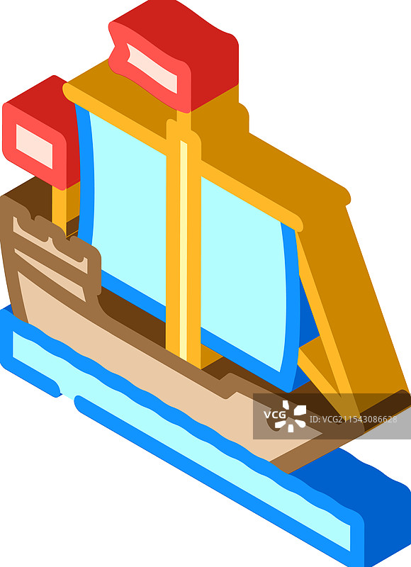 古代船只的等距图标图片素材