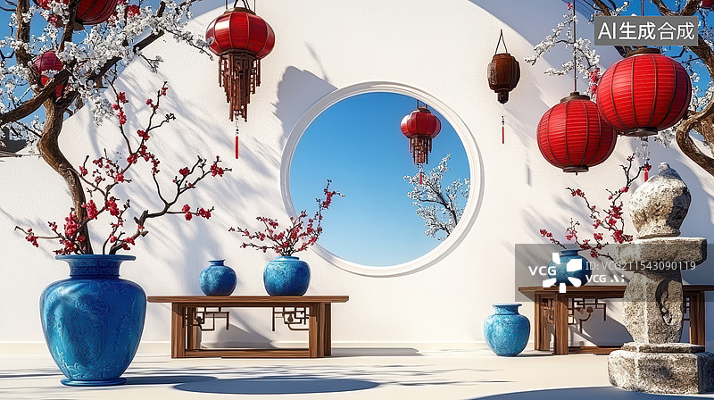 【AI数字艺术】中式庭院静谧祥和图片素材