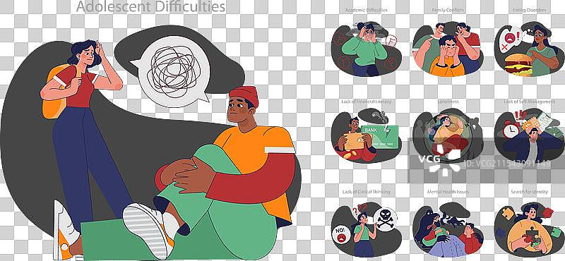 青少年困难情境平面图图片素材