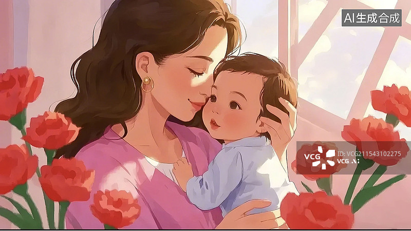 【AI数字艺术】妈妈母亲节康乃馨母爱幸福图片素材
