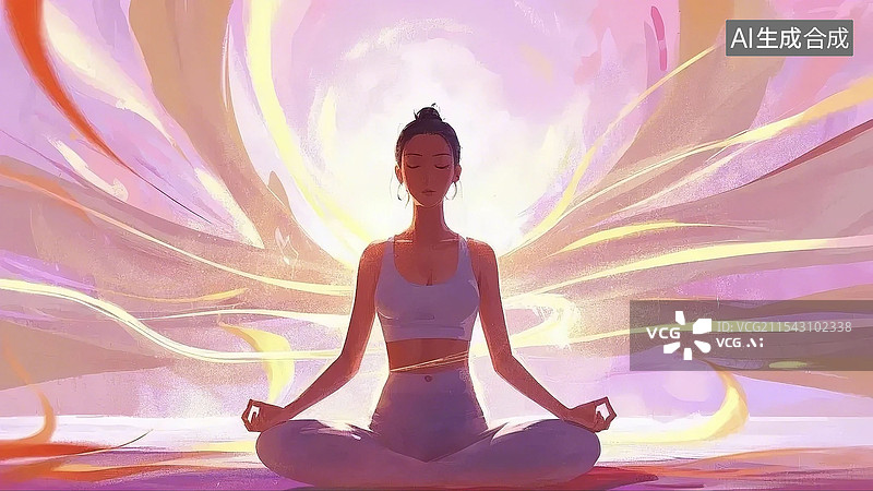 【AI数字艺术】一个女人打坐冥想瑜伽专注图片素材