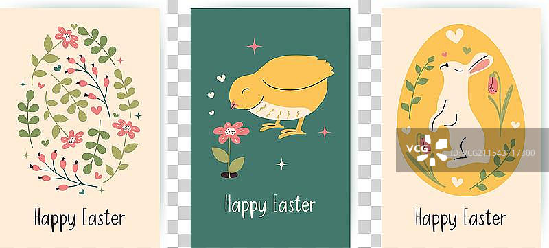 快乐复活节竖版手绘明信片涂鸦图片素材