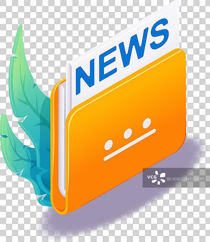 等距3D图标，黄色文件夹内含有新闻图片素材