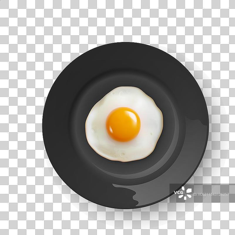 3D逼真的黑色盘子上的煎蛋图片素材