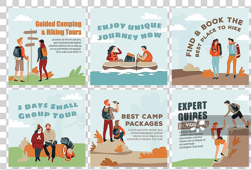包含远足旅行优惠的社交媒体帖子集图片素材