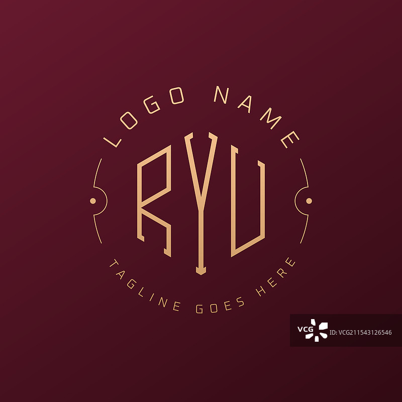 奢华的龙图标设计，优雅的字母“ryu”图片素材