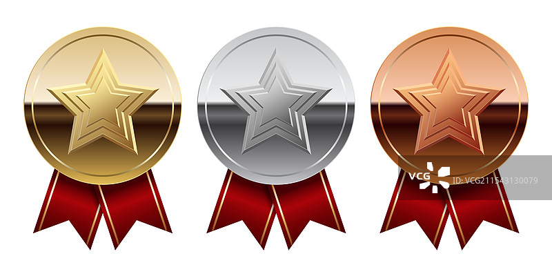金色、银色和铜色光泽镜面奖牌与图片素材