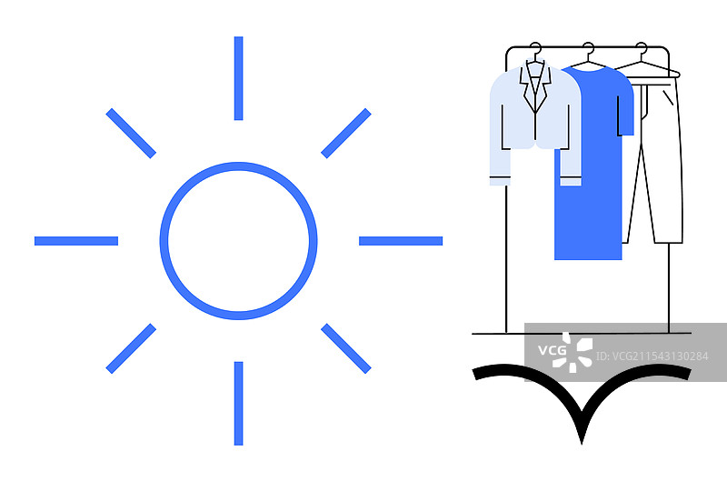 太阳符号和衣架上的衣物代表着图片素材