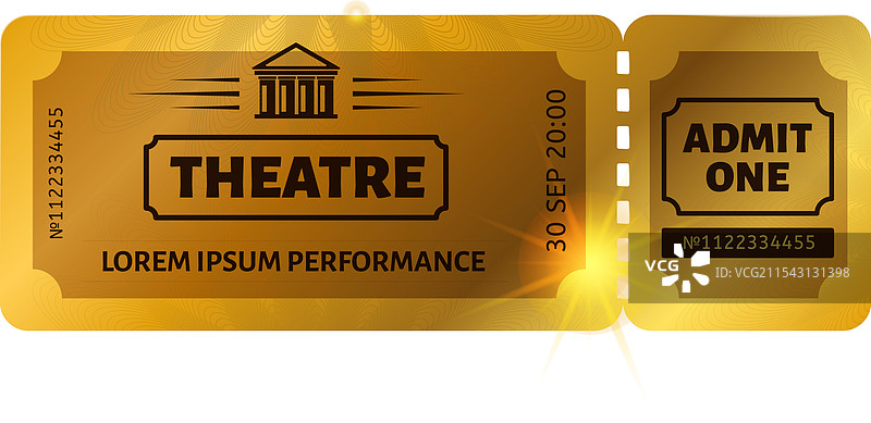 剧院演出的金色入场券图片素材