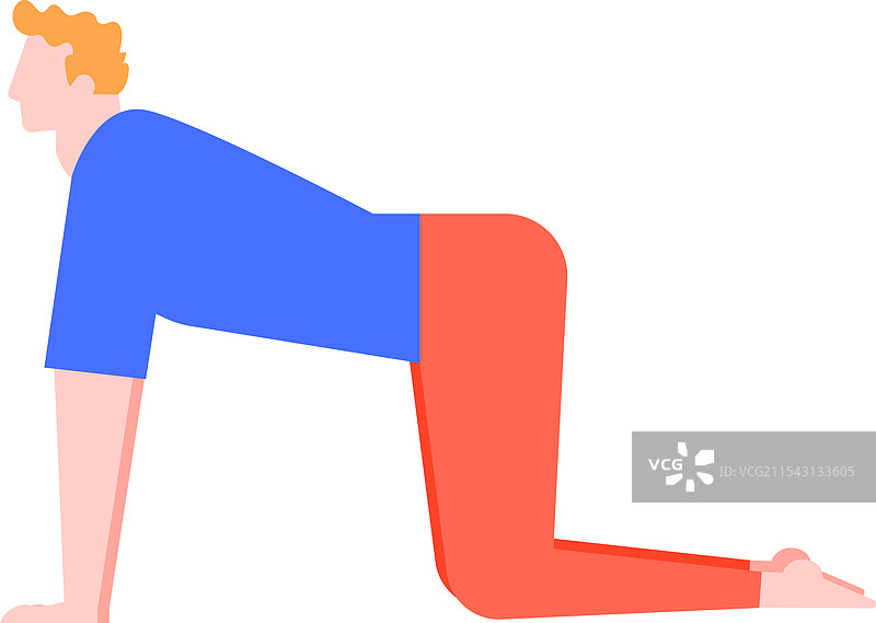 年轻男子在练习瑜伽，做猫式姿势图片素材