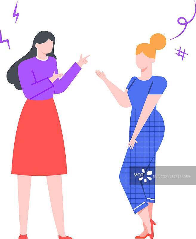 两位女性正在争论，做出手势。图片素材