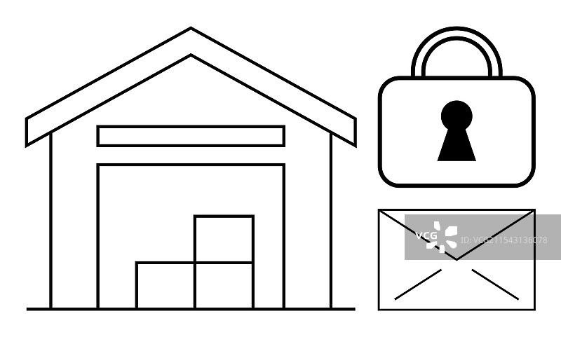 仓库里有箱子、挂锁和信封图片素材