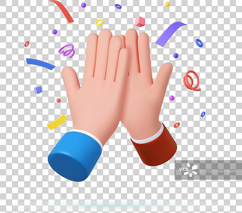 3D五指相击的手与五彩纸屑图片素材