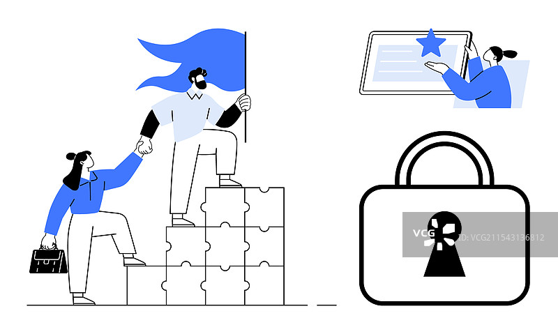 商业团队合作与成功的数字成就图片素材