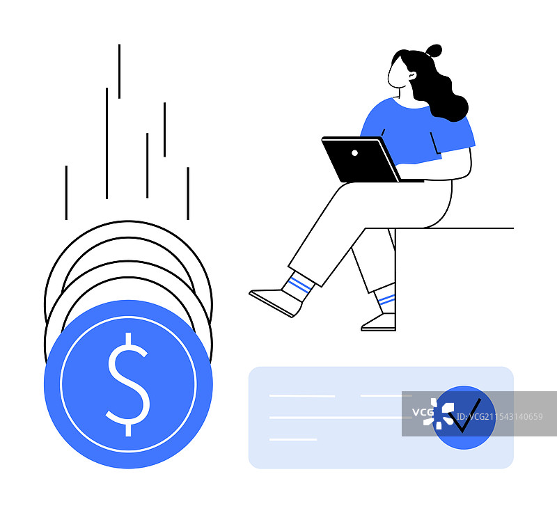 女性正在使用笔记本电脑进行在线财务中期分析图片素材