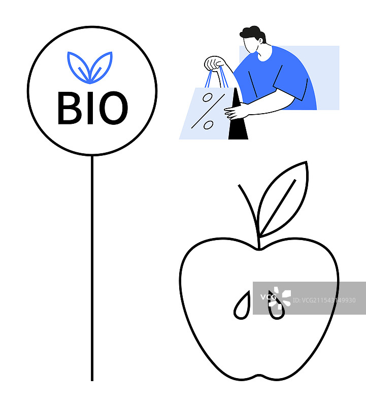 苹果图标生物标签和一个人放置物品图片素材