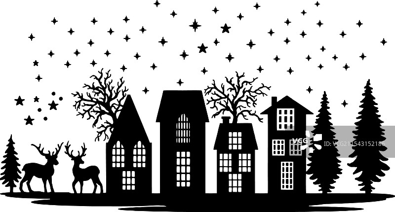 圣诞剪影模板，适用于激光切割或纸张制作图片素材