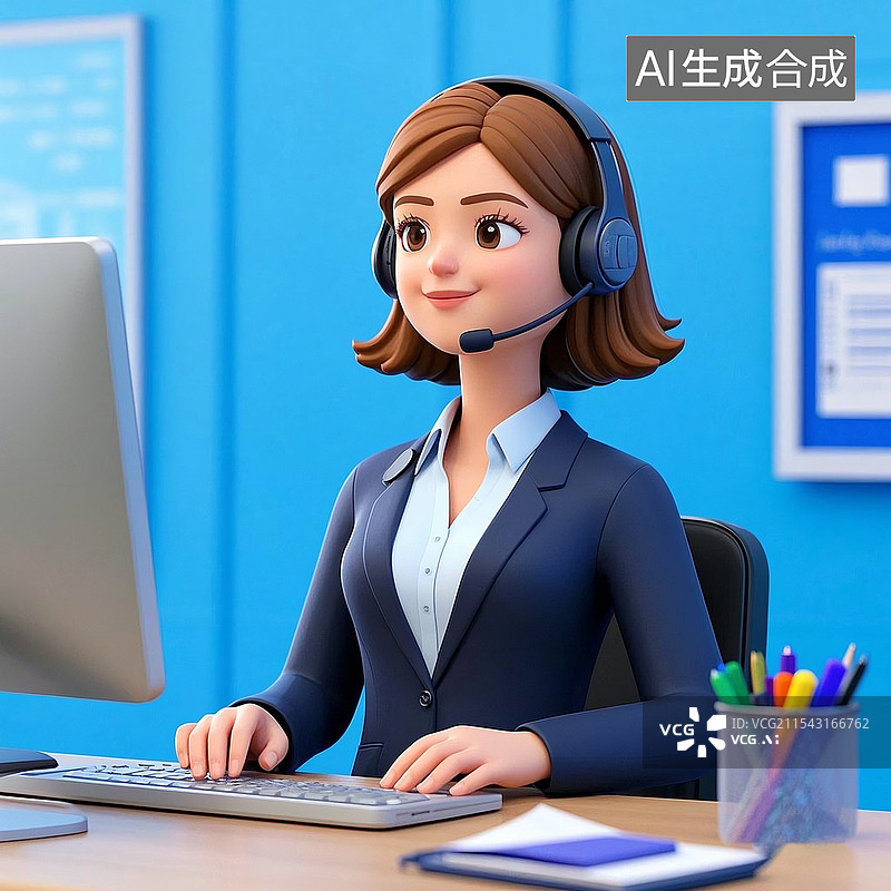 【AI数字艺术】3D卡通职场商务办公女性客服图片素材