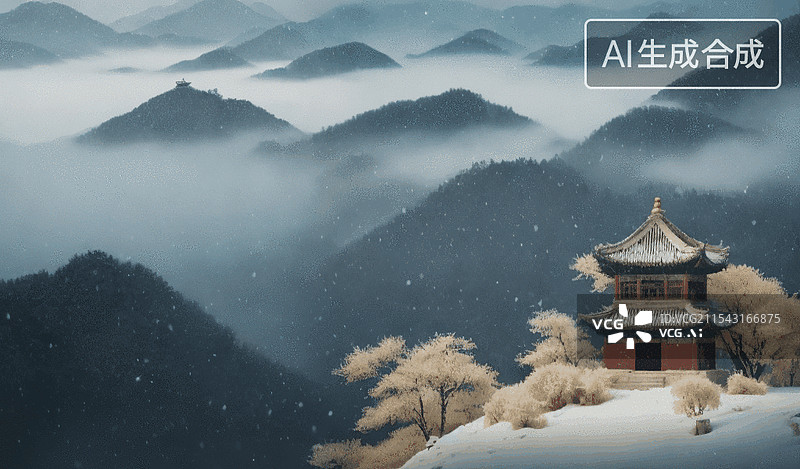 【AI数字艺术】雪中古寺图片素材