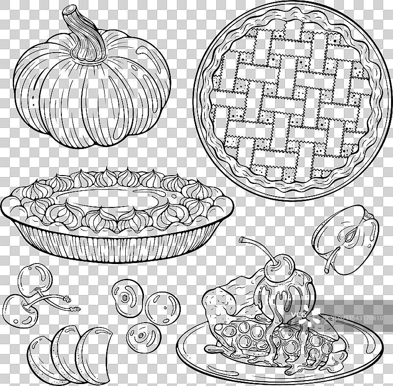 水果派的线条艺术集合图片素材