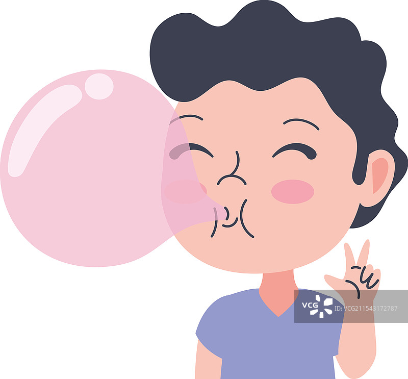 快乐的男孩在嚼口香糖图片素材