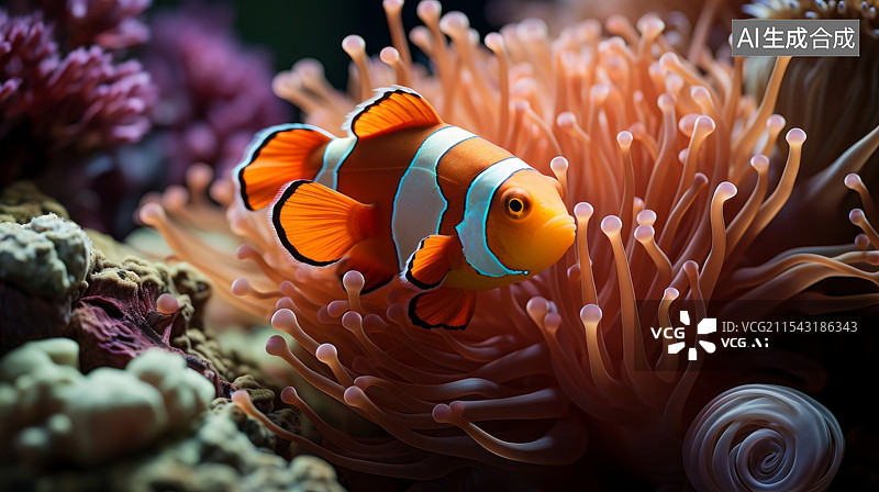【AI数字艺术】深海中的珊瑚和小丑鱼图片素材