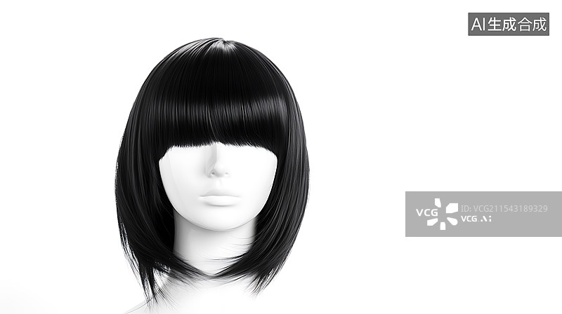 【AI数字艺术】假模头上的女性黑色假发头发图片素材